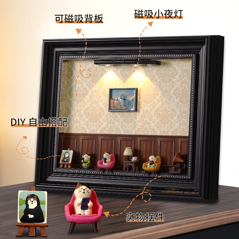 中古风dicy磁吸电表箱盒遮挡挂画可置物装饰画配电箱入户收纳壁画