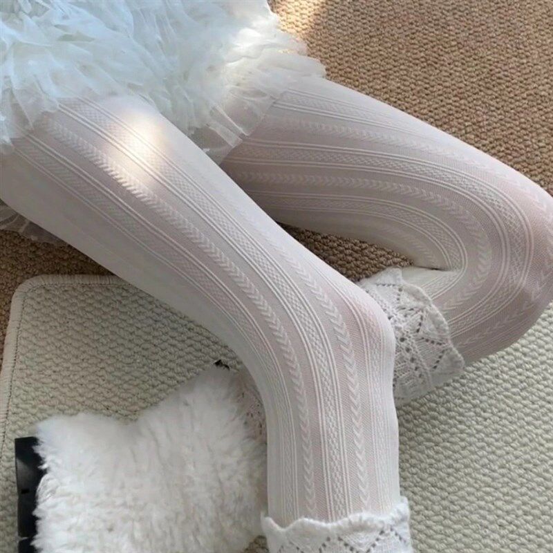 微透奶白色麻花连裤袜秋冬微压A袜子女美腿袜纯欲甜美白丝打底裤