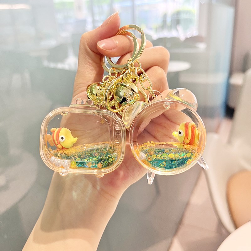 创意海洋小丑鱼入油流沙r液体漂浮钥匙扣精致书包汽车挂件朋友礼
