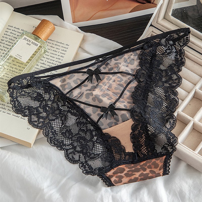 内裤女纯欲性感蕾丝m交叉绑带镂空蝴蝶结低腰甜辣风豹纹细带三角