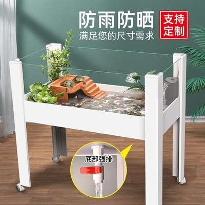 乌龟饲养缸带晒台大型生u态造景箱养乌龟水陆缸玻璃带排水家用