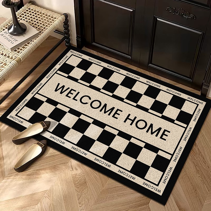 简约黑白入户门地垫丝圈t门垫玄关大门口脚垫家用防尘耐磨防滑地