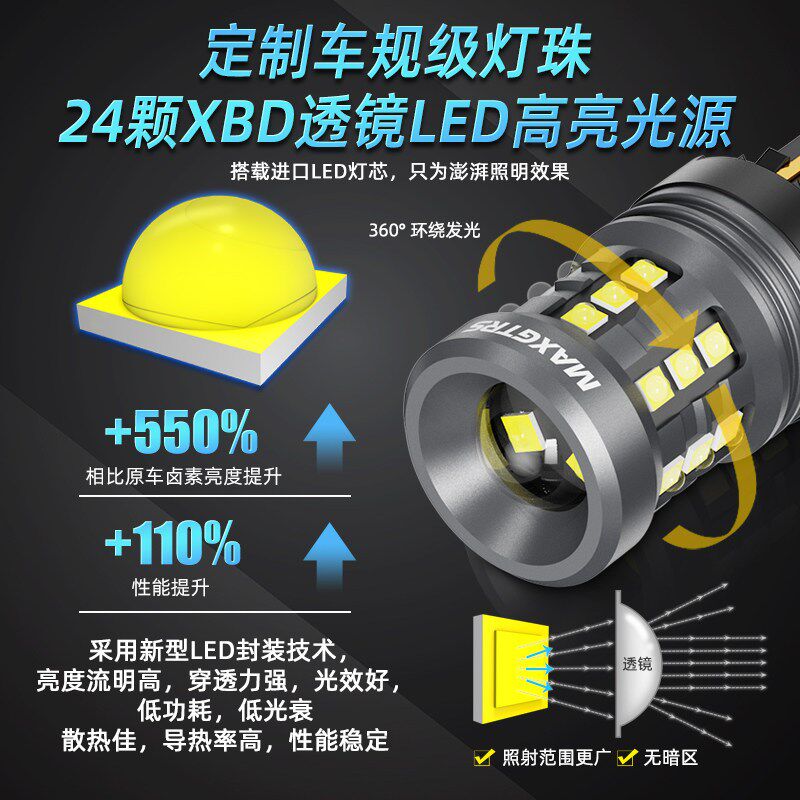 新款超高亮汽车辅助led煞车灯泡透镜T20双丝改装Q车尾灯1157流氓