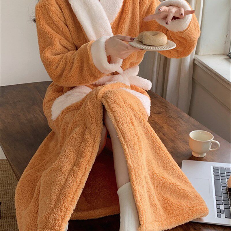 女士秋冬季长款睡衣家居服珊瑚绒2025新款睡袍Q加绒加厚保暖家居