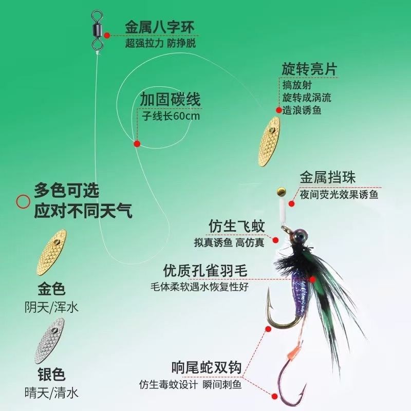 响尾蛇亮片绑好线组套装双钩微物白条改装M马口飞蝇成品路亚假饵