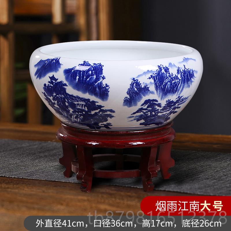 高档景金德镇陶荷花鱼缸养鱼盆青花瓷鱼缸鱼盆乌龟睡缸家瓷居创意