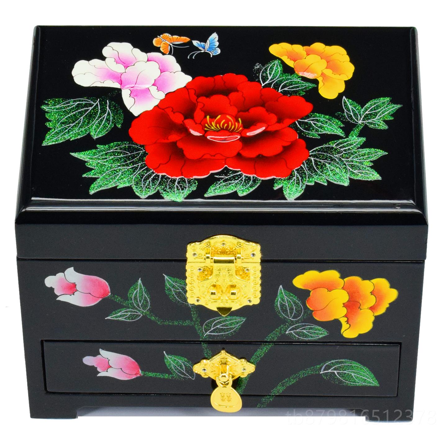 高档平请推光漆器首饰盒中式新娘结婚陪嫁遥彩礼回礼提金亲聘礼三