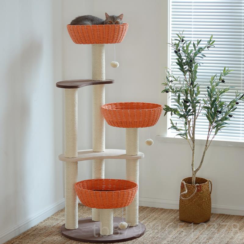 高档出型口日本柱！猫爬架编织猫窝麻猫树一体剑多层猫抓跳台大易