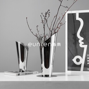 简约现代火炬不锈钢镜面花器花瓶摆件样板房间家居餐桌面软装 饰品