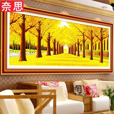 十字绣黄金满地线绣清新款客厅满绣自然风棉线摇钱树全景2024风景