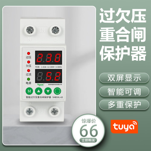 双显自复式过欠压过流保护器220V家用可调40A自动复位防雷开关60A