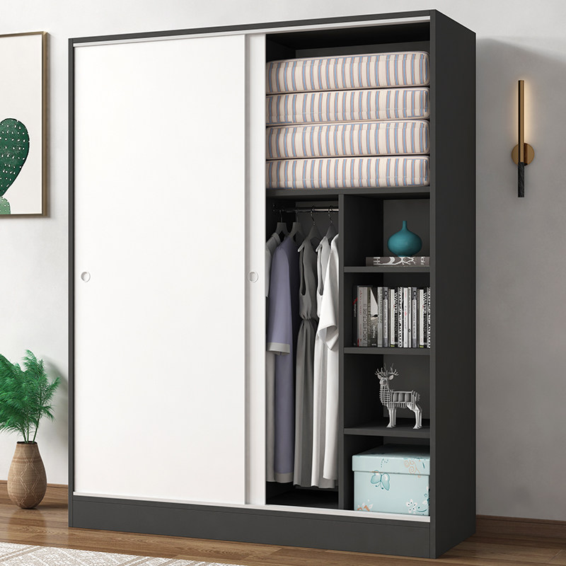 推拉门衣柜家用卧室出租房屋用简易组装小型收纳储物柜子实木衣橱