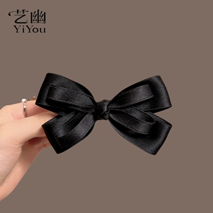 黑色布艺蝴蝶结发夹弹簧扣夹鸭嘴夹后脑勺顶夹发饰前额侧边刘海夹