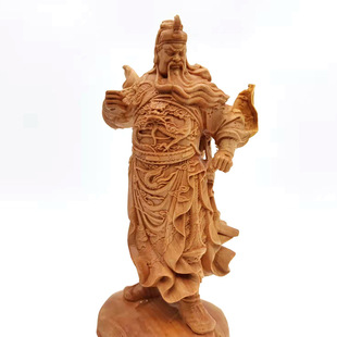 饰工艺品 客厅装 厂家批发柏木威武关公摆饰摆件 规格18×8.5×6CM