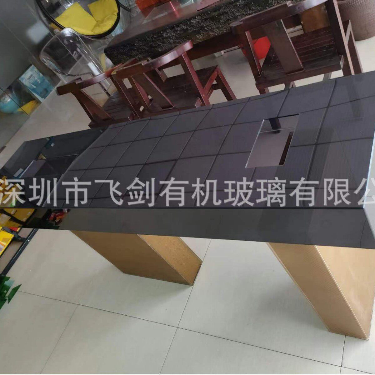 亚克力黑色茶几展台金属色底座商品岛台家用餐桌简约设计欧式风
