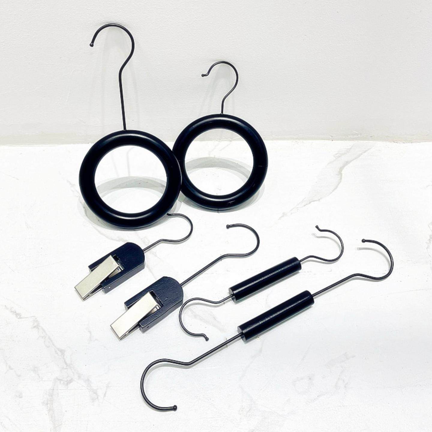 服装店专用配件黑色实木圈加长钩木质衣帽围巾衣架布艺单夹