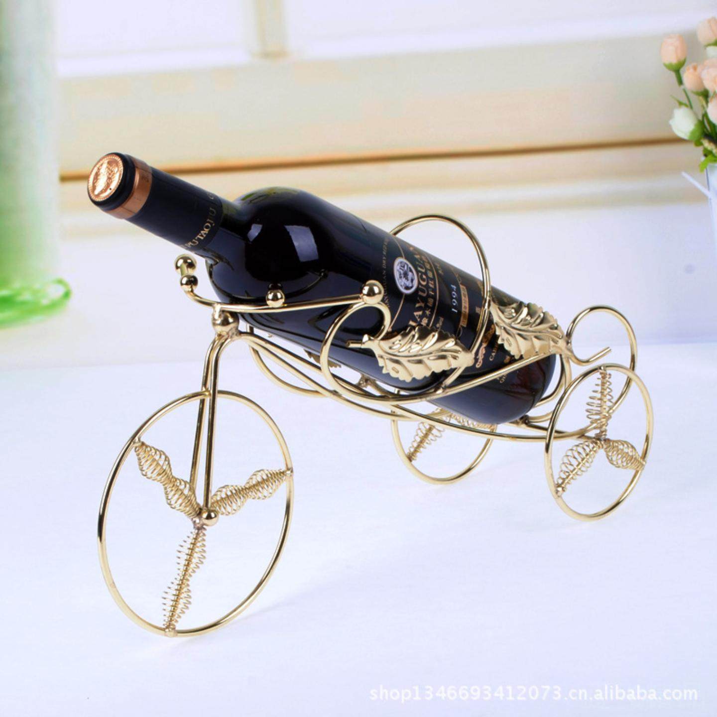 欧式创意弹簧三轮车酒架时尚红酒架葡萄酒架古铜色/金色006