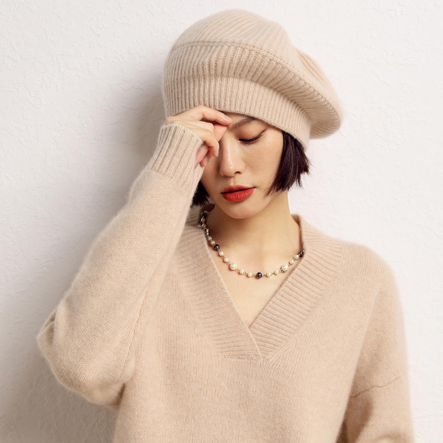 软糯山羊绒女士保暖贝雷帽