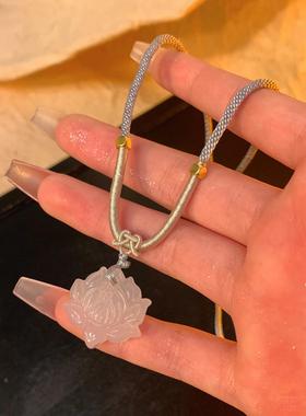 莲花树脂吊坠编绳项链女