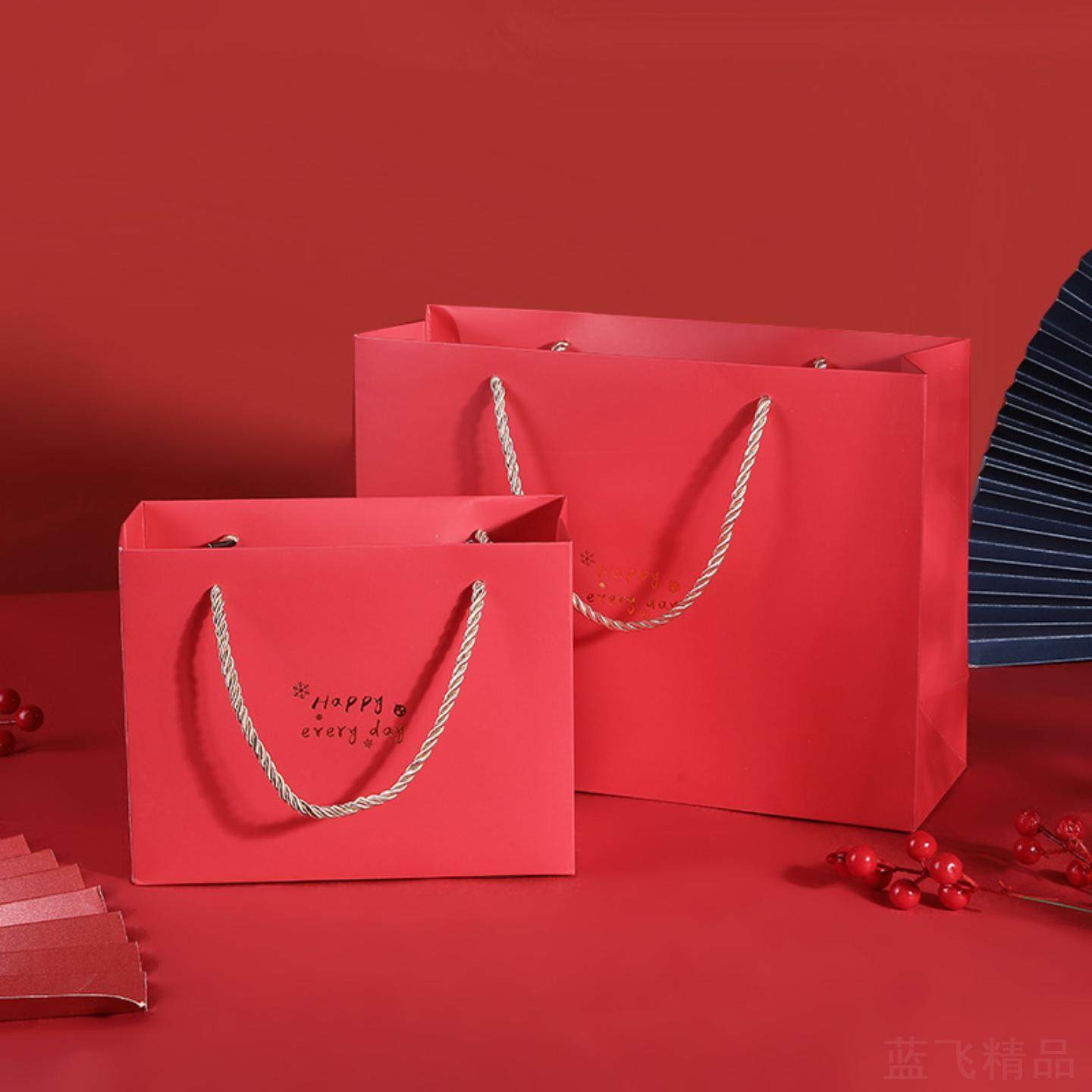 现货婚礼红色礼品袋喜庆结婚伴手礼袋节日送礼包装袋纸袋喜糖袋子