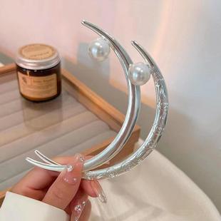 珍珠上弦月发簪女中后脑勺盘发簪子旗袍汉服气质发钗头饰宫廷