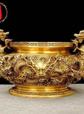 威弗列德纯铜香炉九龙摆件大号熏炉室内中式佛堂祠堂双龙聚宝盆