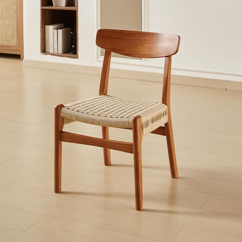 北欧实木中古餐椅家用餐厅书桌靠背椅子民宿咖啡厅休闲法式绳编椅