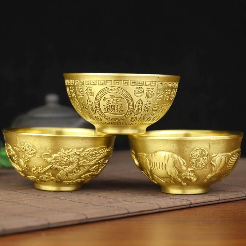 铜碗百福碗龙凤碗装饰开业乔迁铜茶杯新款聚宝盆家用供奉摆件,家居饰品,桌面摆件,淘宝优惠券,粉丝福利购,淘宝优惠卷