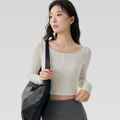 纯色短款长袖瑜伽服上衣紧身