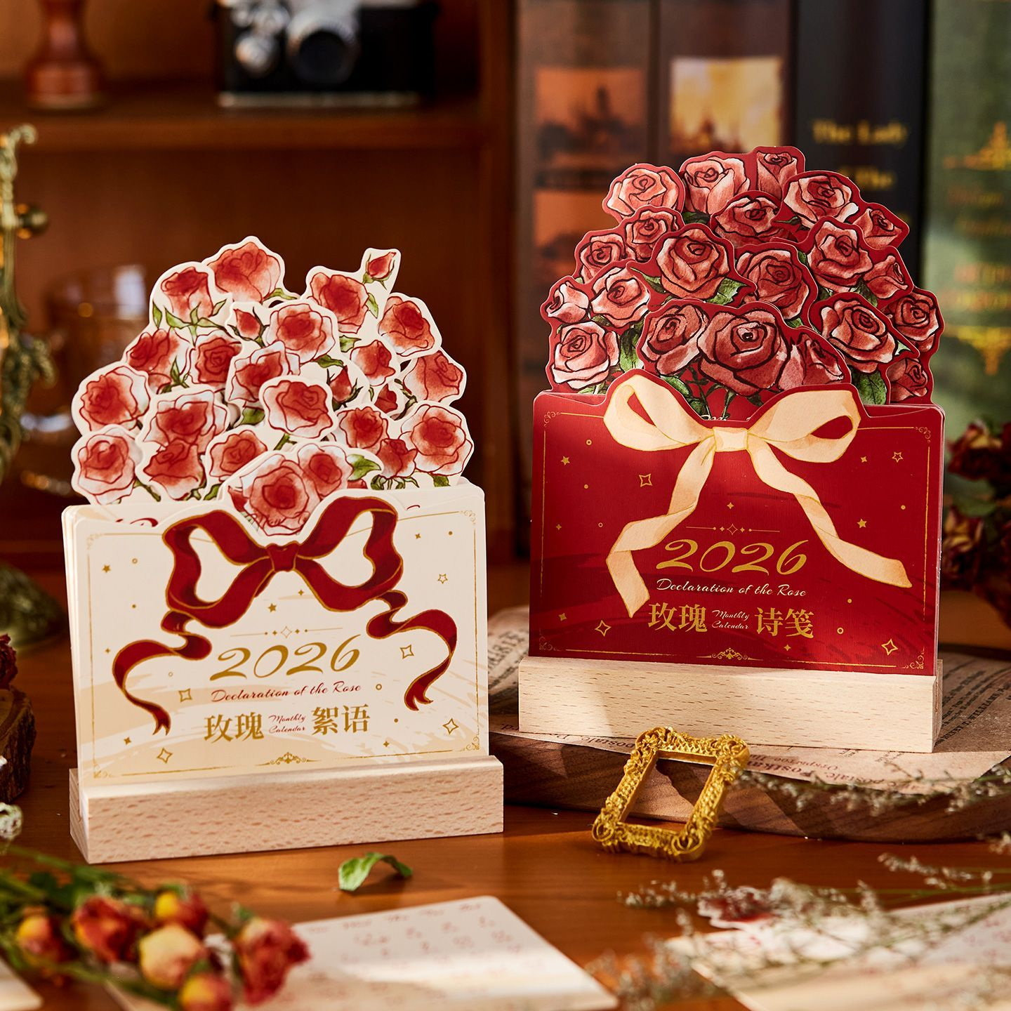 玫瑰立体台历2026新款浪漫木质桌面日历摆件送礼物伴手礼浪漫月历,居家日用,台历,淘宝优惠券,粉丝福利购,淘宝优惠卷