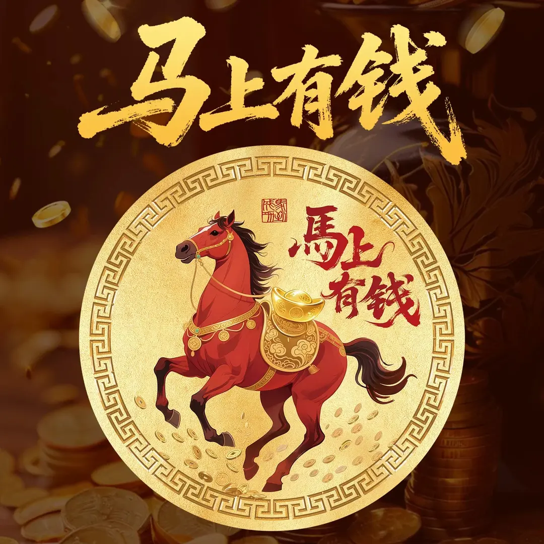 2026马年新款马上有钱手机贴装饰创意饰品自粘墙贴马上来财贴纸