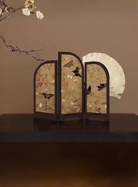 中古风墨竹小屏风桌面摆件新中式茶桌家居边柜玄关装饰品复古摆画