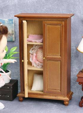 1:12娃娃屋dollhouse迷你家具卧室微场景复古立式柜子双门衣柜