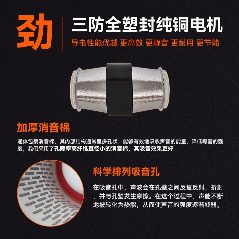 超静音强力管道通风机家用排气扇4/6/8寸卧室排风机厨房新风换气