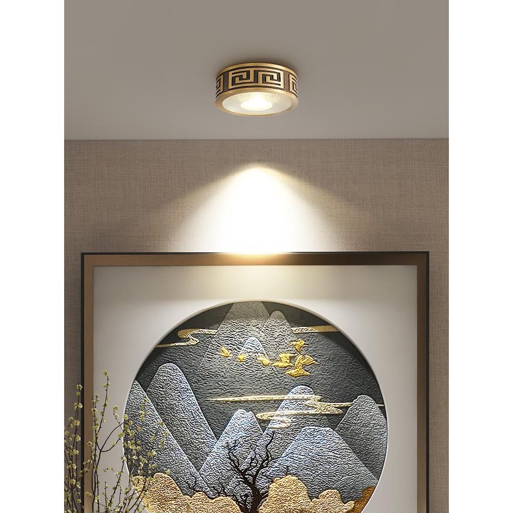 新中式明装筒灯全铜免开孔客厅嵌入式led射灯圆形玄关温馨过道灯