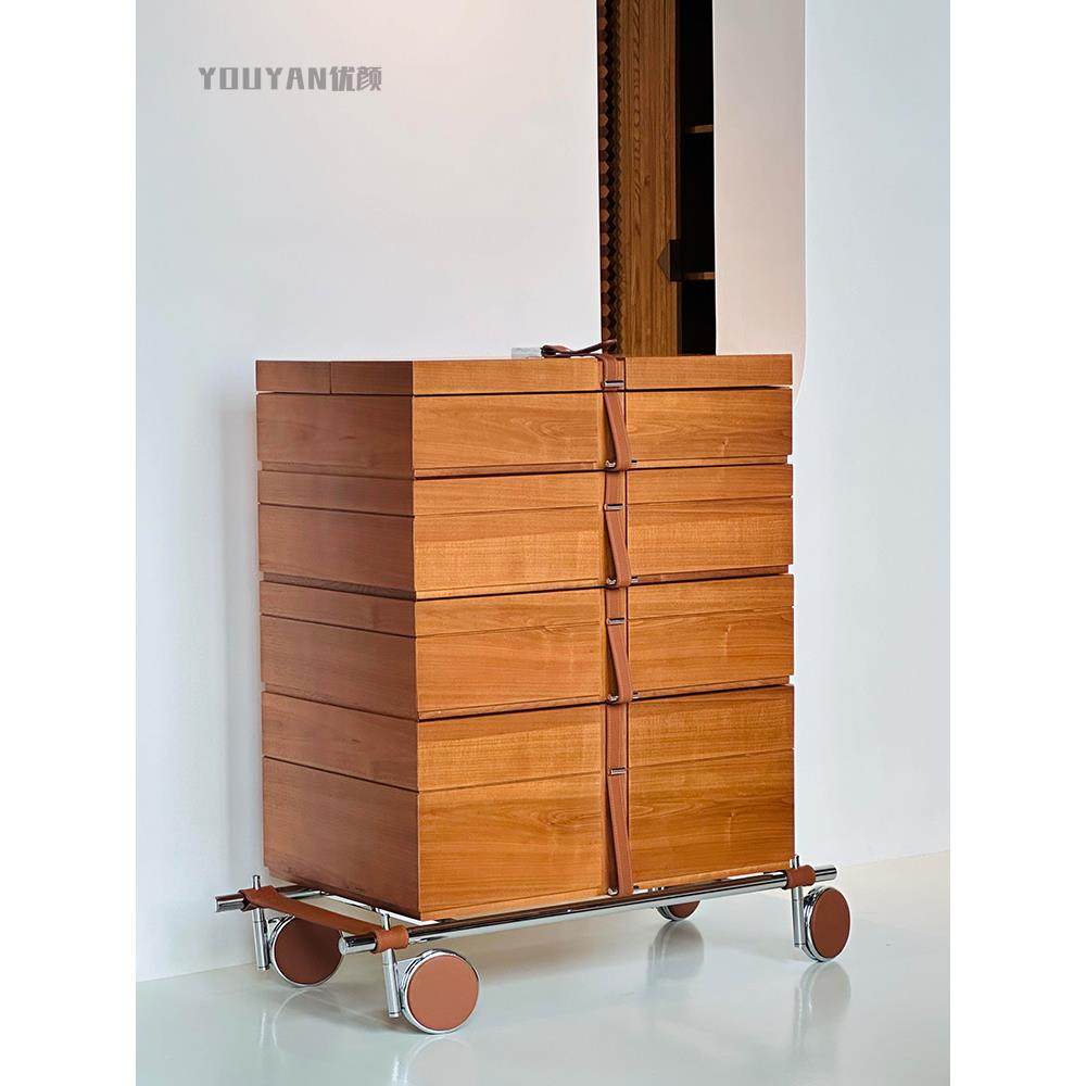 轻奢可移动收纳柜边柜创意设计师别墅实木高端2025新款便携首饰柜