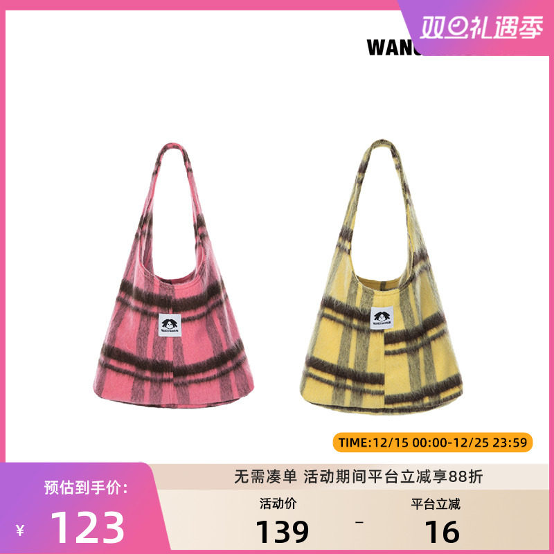 WANGXIAOBEN王小笨小智慧系列毛绒女款格子单肩托特包BH1210781