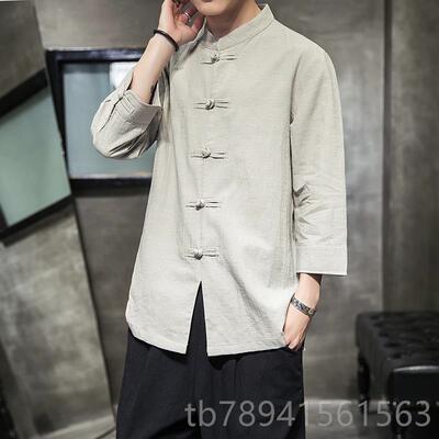 高档唐装男款中夏季中风中式国分袖衬衫老年男老头练功七服禅服居