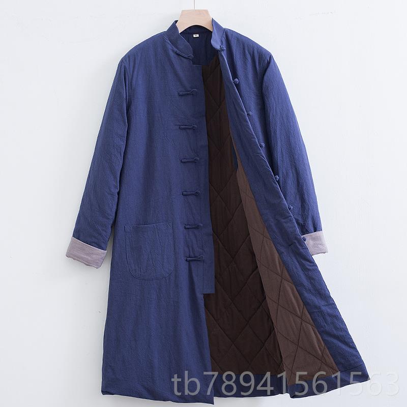 高档冬季男士居士服道袄袍中国中式复风长款棉衣唐装棉古加厚保暖