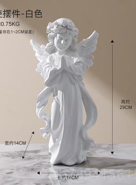 高档欧美式艺术复古天使女孩女摆件式树脂石膏雕像桌少面软装饰品