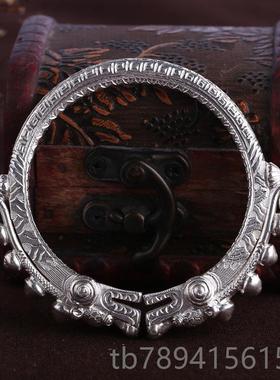 高档古手9镯风女纯银中国风99银纯手镯中年妈妈活口时尚个性潮龙