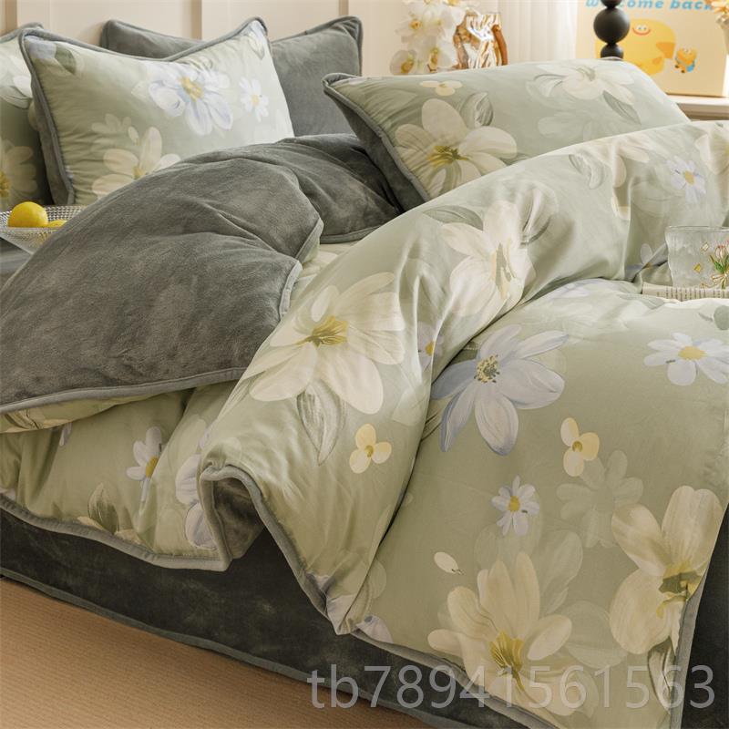 高档南通b面珊季绒四a件套单面绒冬2023牛瑚奶绒法兰绒冬天棉加绒