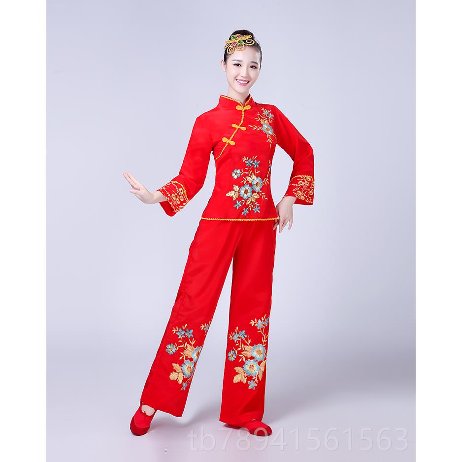 高档民族舞蹈服女中老年腰鼓扇子舞演出服服023新款秧2歌场服广舞