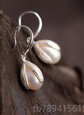 高档9款25银手镯s女银镯子珍珠芙蓉花清新简约森系细复古风新款手