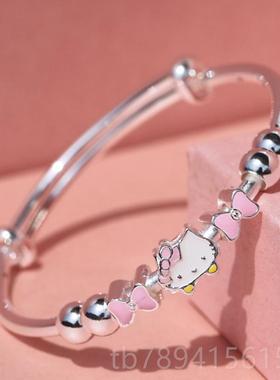 高档手儿童银银镯纯银999小孩镯子学生银手镯手环足女童镯子生日