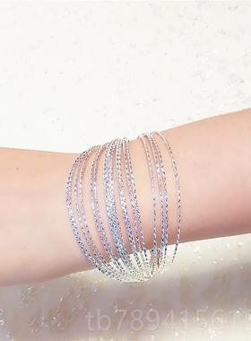 高档925纯银多手女半银多线圈环层活口开口镯银镯子手环生日物礼