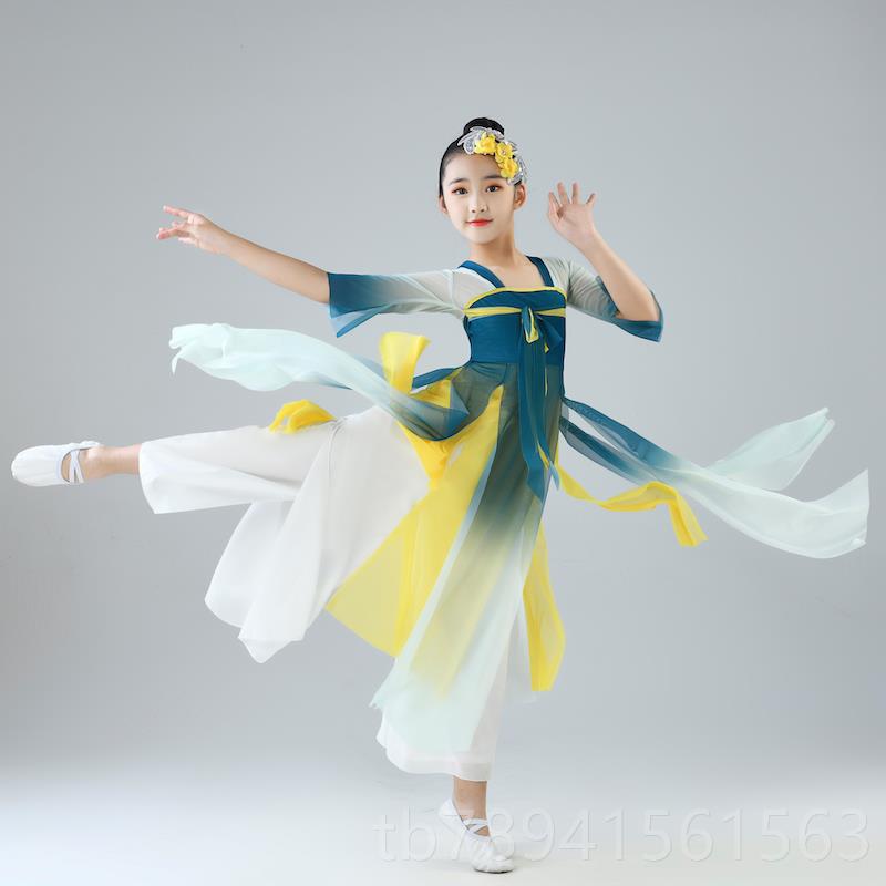 高档风儿童古典演出服飘逸中国舞女蹈服装民族舞扇子舞表演舞服练