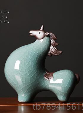 高档陶瓷唐马摆品件号招财客厅玄小关酒柜公桌面装饰办桌生肖马摆
