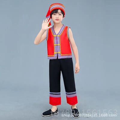 高档广西族三三壮服头饰少儿服装少数民男童女童苗族瑶族舞月演蹈