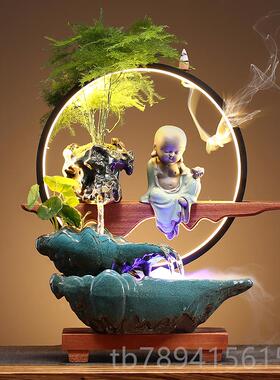 高档循环迁流水摆件创意led灯办公室桌面客厅玄关中招式乔开业礼